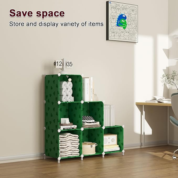 UNKU Cube Storage Organizer, 6 Cube Closet Organizer Storage Shelves, DIY Stackable Bookcase, Clothes Organizer Shelf for Closet, Bedroom, Living Room, Cabinet, Home, Office, Green