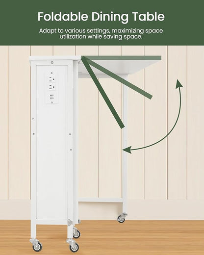 31.5" Modern White Folding Computer Desk with Power Outlets, Wheels, Storage, Perfect for Small Spaces White TDN01UWB