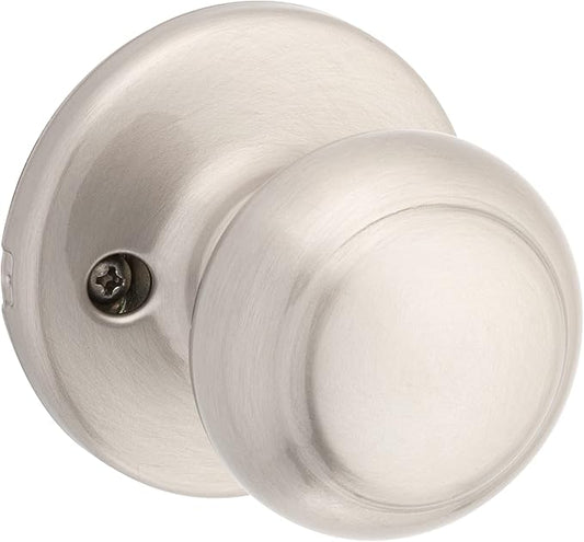 Kwikset Cove Interior Passage Door Knob, Handle for Closet and Hallway Doors, Non-Locking Doorknob in Satin Nickel, with Microban Protection (Pack of 4)