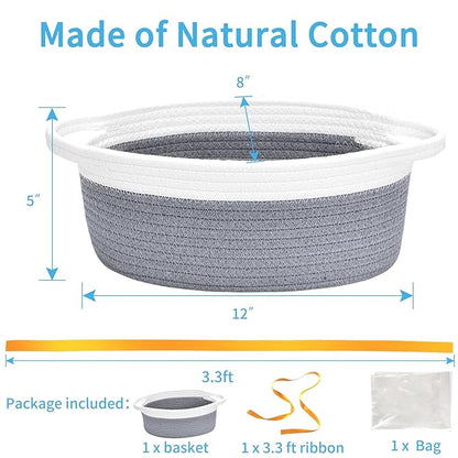 ABenkle Small Basket with Gift Bags and Ribbons, Empty Gift Baskets for Mother's Day, Decorative Boho Rope Woven Nursery Storage Organizer Toy Baskets with Handle for Baby Showers, 12"X 8" X 5"