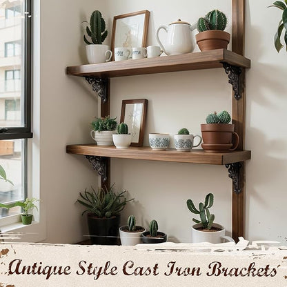 Blulu 4 Pack Antique Style Cast Iron Shelf Brackets Decorative Brackets 5 1/2" x 5 1/2" Wall Mount Shelving Bracket Heavy Duty Victorian Style Shelf(Iron Gray)