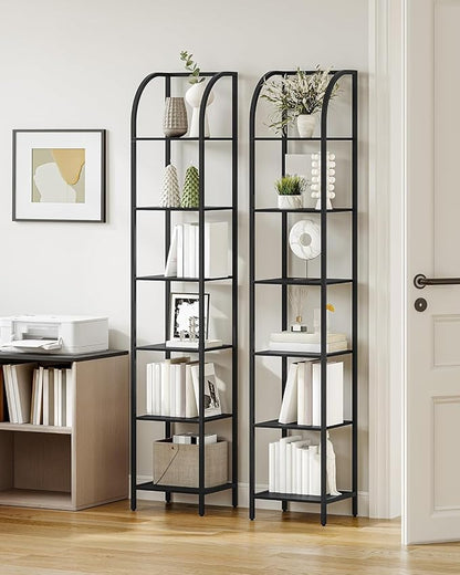 Bookshelf Narrow Bookcase, Tall Storage Rack with Steel Frame, Display Standing Shelf Unit, Skinny Book Shelf for Study Living Room Home Office, Industrial Style, 6-Tier Black BC56004B