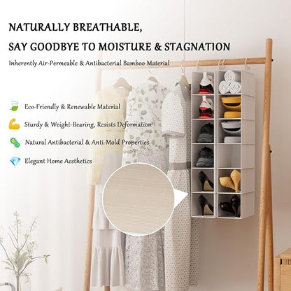VERONLY Hanging Shoe Shelves - 6 Section,Closet Organizer Set of 2 with Woven Bamboo Shelves,Slim 5.5” Wide Design for Space-Saving Storage,White