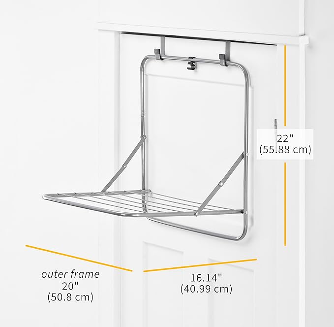 Whitmor Over The Door Drying Rack, 6 Rod Foldable Clothes Drying Rack, Holds 20 lbs, Heavy Duty Towel Rack for Laundry Room, Bathroom, Bedroom, 20" L x 16.14" W x 22" H, Grey