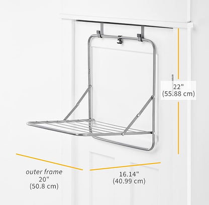 Whitmor Over The Door Drying Rack, 6 Rod Foldable Clothes Drying Rack, Holds 20 lbs, Heavy Duty Towel Rack for Laundry Room, Bathroom, Bedroom, 20" L x 16.14" W x 22" H, Grey