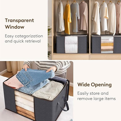 Lifewit 3 Pack 90L Clothes Storage Bins with Lids, Foldable Blanket Storage Bags with Zippers, Clear Window and Reinforced Handles, Closet and Organization for Clothing, Sweater, Comforter, Bedding