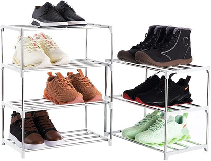 Xerhnan 4-Tier Stackable Small Shoe Rack, Lightweight Shoe Shelf Storage Organizer for Entryway, Hallway and Closet(White)