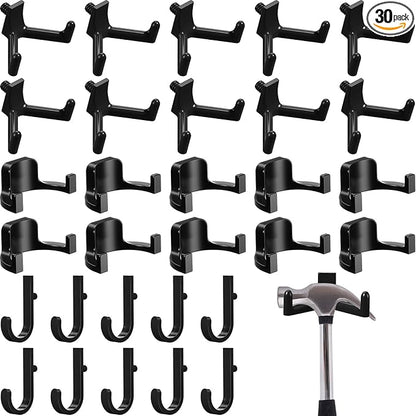 30 Pcs Storage Shed Tool Hooks Shed Accessories Compatible with Suncast/Craftsman J/U/V Shaped Tool Hanger Shelves Garden Garage Storage Organization Accessories for Hanging Shovel Rake(Black)