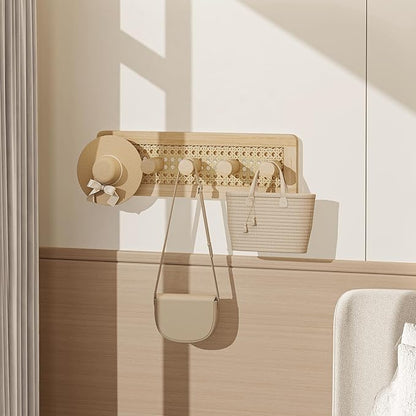 Homode Wooden Wall Hooks, Wall Mounted Coat Rack for Entryway, Boho Wood Pegs for Hanging Coats and Hats, Decorative Coat Hanger Purse Holder for Towel Key Jacket Bag Leash Cap