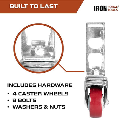 Iron Forge Tools Rolling Storage Rack Caster Wheels Heavy Duty - Set of 4 Locking Castor 3 Inch 530 lb Capacity for Boltless Self Locking Shelving Racks, Nylon and Steel Ball Bearing Wheels