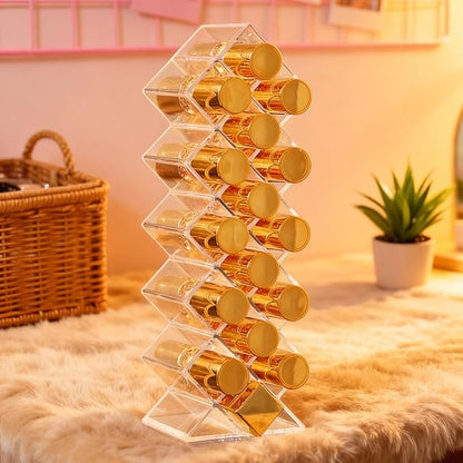 Lipstick Holder 16 Spaces Cute Fish Shape Cosmetic Lip Gloss Organizer for Countertop Clear Acrylic Makeup Perfume Storage Rack Drawer & Bathroom Novelty Desk Decor Vanity Display Case for Girls Women