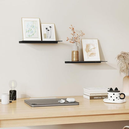 MKO 2 Pack 12" Floating Shelves for Wall, Metal Wall Mounted Shelf for Bathroom, Bedroom, Living Room, Kitchen, Little Hanging Shelves for Books/Storage/Room Decor, Black