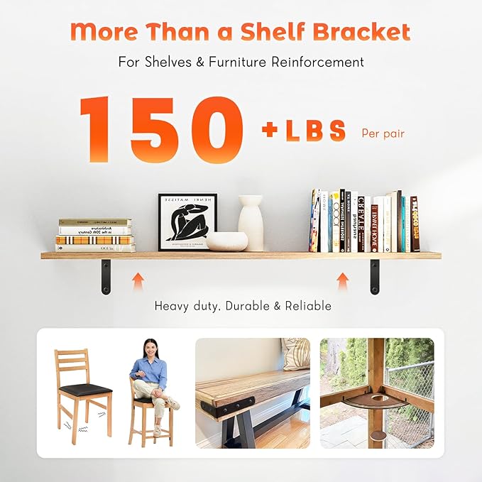 Corner Brace 8 Pcs Shelf Bracket Heavy Duty Black Steel L Corner Brace, Decorative Joint Angle Bracket for Shelf 5 InchX3 Inch Shelves Wall Hanging Bracket with Screws (125X75mm(5 InchX3 Inch)(4PCS)