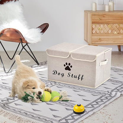 Dog toy box with lid dog storage organizer perfect basket for dog toys living room, playroom, closet, home organization and storage - Beige