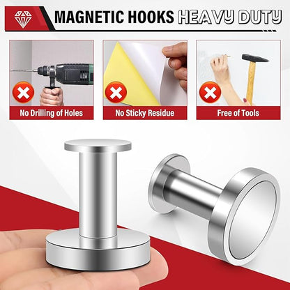 Magnetic Hooks for Cruise Cabins, Strong Magnets Hooks, Silver 150Lb Magnets with Hooks, Magnetic Hooks Heavy Duty for Grill, Coat, Cruise Ship, Garage, Hanging - 3Pcs