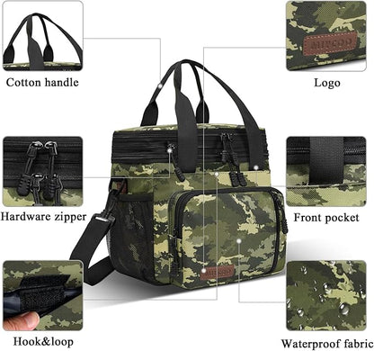 MIYCOO Lunch Bag & Lunch Box for Men Women, Double Deck Leakproof Insulated Soft Large Adult Camping Cooler bag for Work, Beach, Picnic, Travel (Camouflage, 15L)