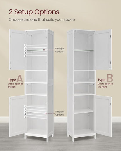 VASAGLE Tall Bathroom Cabinet with Lights, Slim Freestanding Bathroom Storage Cabinet with Adjustable Shelves, for Small Spaces, Modern, 15.7 Inches Wide, Cloud White UBBC766W02