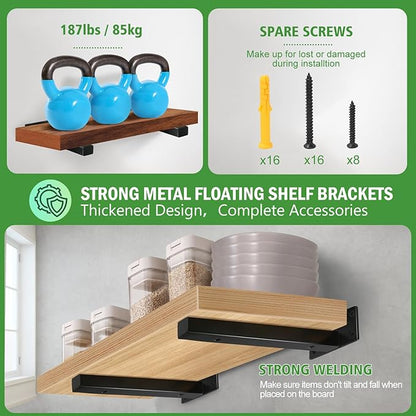 10 Inch Floating Shelf Brackets Heavy Duty, Square Shelving Brackets, Metal Floating Shelf Supports, Black Wall Mount Brackets 4 Pack