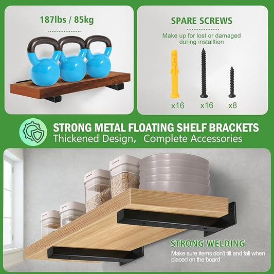 10 Inch Floating Shelf Brackets Heavy Duty, Square Shelving Brackets, Metal Floating Shelf Supports, Black Wall Mount Brackets 4 Pack