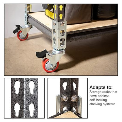 4pc - Storage Rack Caster Wheels (Adapts to Boltless Self Locking Shelving Racks) (3" (500 lb. Max Total Capacity))
