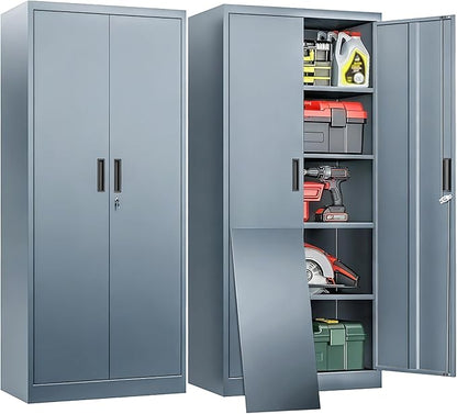 BESFUR Metal Garage Storage Cabinet with Locking Doors and 4 Adjustable Shelves, Gray Tall Storage Cabinets, Tool File Lockable Cabinet for Garage Office Warehouse Shop(71”H)