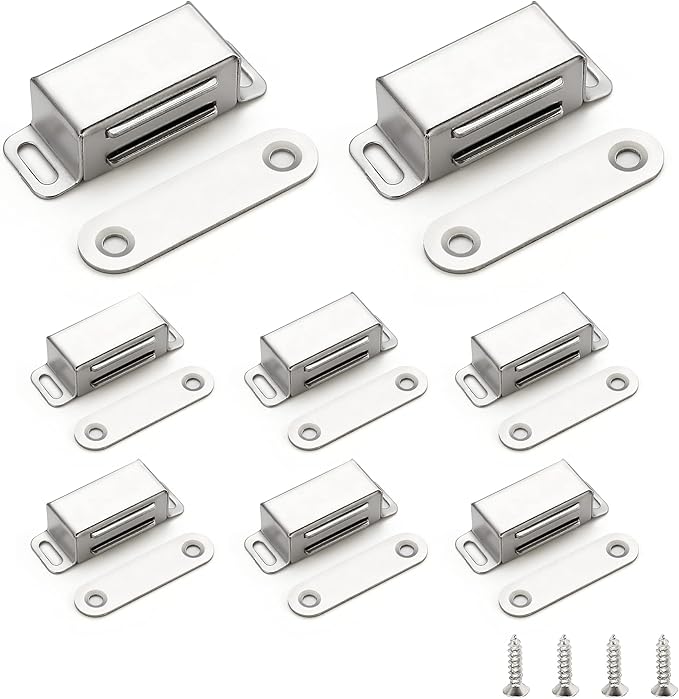 Ravinte 8 Pack Silver Magnetic Door Catch, Brushed Satin Nickel Cabinet Magnets, Strong Magnetic Catch Latch for Kitchen Cabinets, Drawers & Cupboards, Stainless Steel Closures
