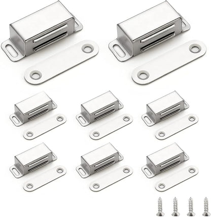 Ravinte 8 Pack Silver Magnetic Door Catch, Brushed Satin Nickel Cabinet Magnets, Strong Magnetic Catch Latch for Kitchen Cabinets, Drawers & Cupboards, Stainless Steel Closures
