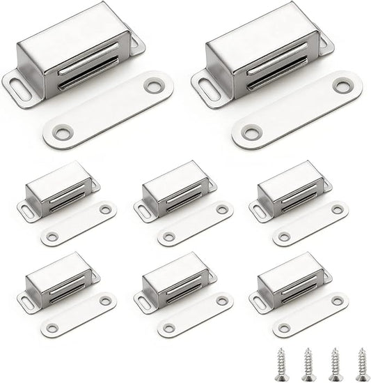 Ravinte 8 Pack Silver Magnetic Door Catch, Brushed Satin Nickel Cabinet Magnets, Strong Magnetic Catch Latch for Kitchen Cabinets, Drawers & Cupboards, Stainless Steel Closures