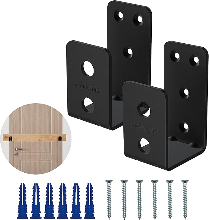2 Pack Black Door Barricade Brackets – Heavy Duty 2x4 U Bracket Door Brace Reinforcement Plates with Screws, Wall Mount Security Bar Holder for Front Door Safety, Anti-Rust Steel, Easy Install
