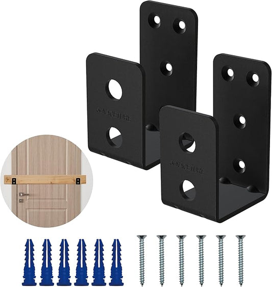 2 Pack Black Door Barricade Brackets – Heavy Duty 2x4 U Bracket Door Brace Reinforcement Plates with Screws, Wall Mount Security Bar Holder for Front Door Safety, Anti-Rust Steel, Easy Install