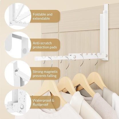 Over The Door Hanger,Foldable Over The Door Storage Hooks with 10 Ridges,Portable Hanging Clothes Drying Rack Door Coat Towels Rack for Small Space Laundry Room Bathroom Closets (1, White)