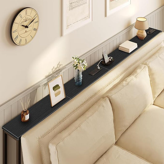 HOOBRO 2 Pack 47.2" Narrow Console Table with Power Outlets, 5.9" Behind Couch Table with Charging Station, Extra Long Sofa Table, Skinny Entryway Table for Living Room, Hallway, Black BB15XGP201G1