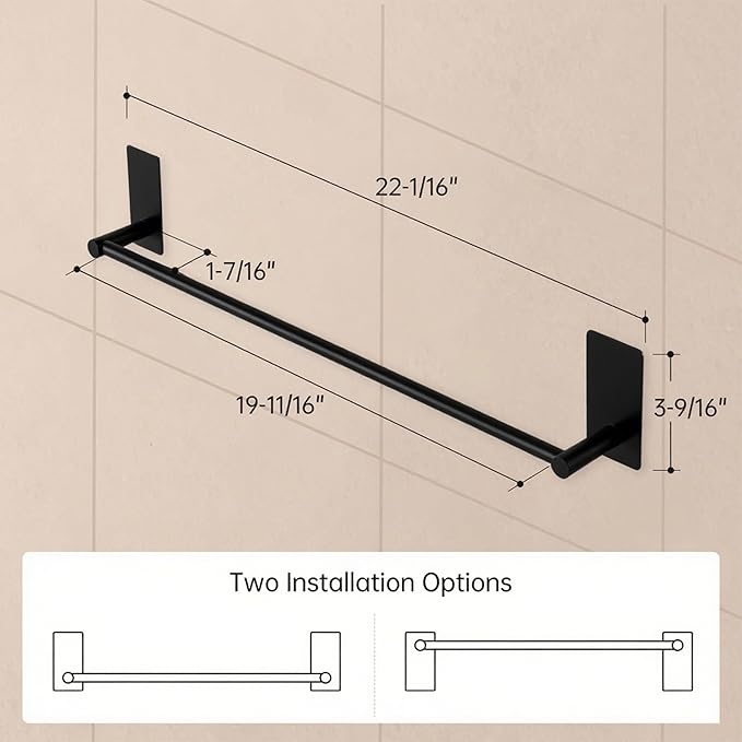 KES 20-Inch Towel Bar for Bathroom, Self Adhesive Hand Towel Holder No Drill Wall Mounted SUS 304 Stainless Steel Matte Black, A7000S50B-BK
