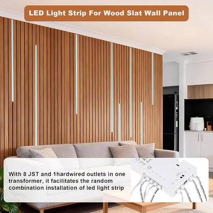 Under Cabinet Led Light Strip kit,2 Roll x 16.4ft Cuttable 6500K COB,Diffused Power with 8 JST & 2 Hardwired Outlets,Touch Sensor for Gun Safe Case,Book Shelf,Floating Shelf,Slat Wall Panel