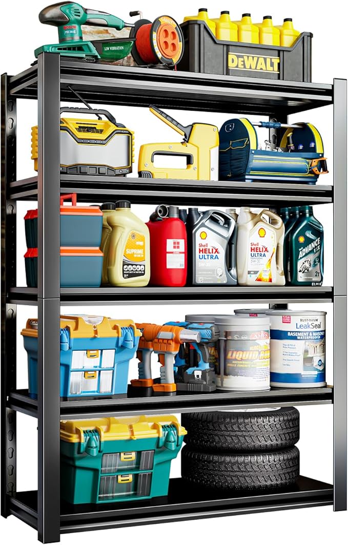 5 Tier Garage Shelving Units 72"H Storage Adjustable Shelves 2000LBS Heavy Duty Metal Shelves Utility Industrial Shelving Rack for Garage Warehouse Pantry Basement,Black (15.7"D×35.4"W×72"H)