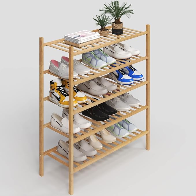 Z&L HOUSE 5-Tier Shoe Rack for Closet, Stackable Shoes Rack Organizer Free Standing Shoe Shelf for Entryway and Closet Hallway, Multifunctional Bamboo Rack in Different Combinations (5-Tier)