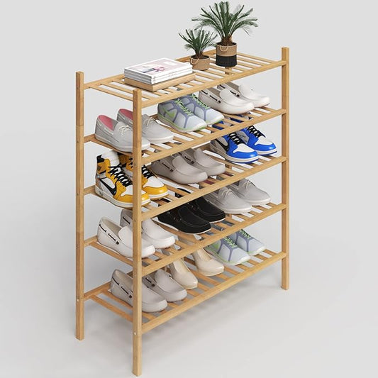 Z&L HOUSE 5-Tier Shoe Rack for Closet, Stackable Shoes Rack Organizer Free Standing Shoe Shelf for Entryway and Closet Hallway, Multifunctional Bamboo Rack in Different Combinations (5-Tier)