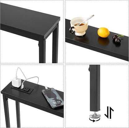 IBUYKE 2 Pack Console Table Narrow Long Sofa Table with Power Outlets USB Ports,Industrial Wooden Entry Table with Charge Station with Extension Cord,for Entryway Living Room Hallway Black TMJ061B-2