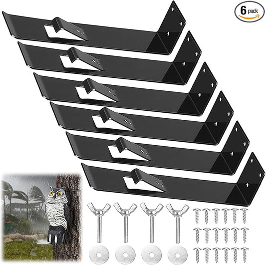 6 Pack Owl Mounting Bracket – Metal Bracket with Secure Clip Heavy Duty Owl Attachment Post Mount for Plastic Garden Owls