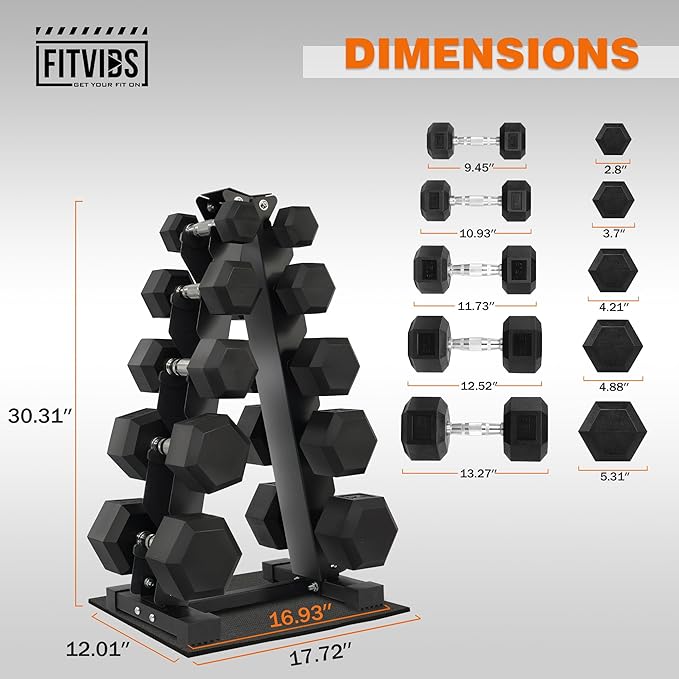Fitvids Rubber Coated Hex Dumbbell Set with Storage Rack, 100/150/200/550 LB Hand Weight Set with Anti-Slip Grip for Home Gym