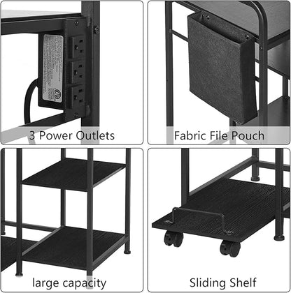 Home Printer Stand with Charging Station, 24x18 Inches Stands for Large Printer, Printer Shredder Stand with Storage for Home Office, Table for Fax Machine/PC Tower (Black)