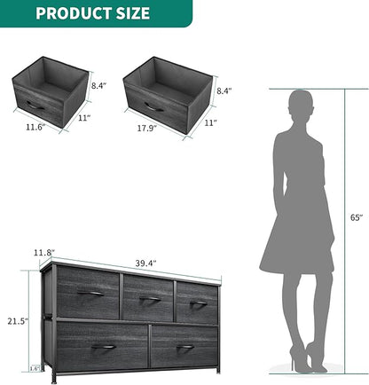 YITAHOME Dresser with 5 Drawers - Fabric Storage Tower, Organizer Unit for Bedroom, Living Room, Closets - Sturdy Steel Frame, Wooden Top