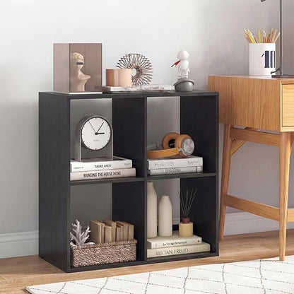 Giantex 4-Cube Bookcase, Cubby Bookshelf w/Back Guardrail & Anti-Tipping Kits, 6-Tier Freestanding Storage Organizer with Shelves, Open Back Display Rack for Living Room, Study