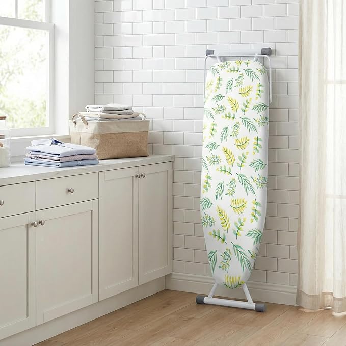 SheeChung Ironing Board 13"x43",Foldable Ironing Boards with Iron Rest,Compact Ironing Board for Small Space,Heat Resistant Cover,7 Adjustable Height,Heavy Duty Sturdy Legs,Yellow Leaf