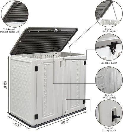 VINGLI Outdoor Horizontal Storage Shed Waterproof with 34 Cubic Feet Storage Space, 50” x 29” x 41” Patio Storage Cabinets for Garbage Cans, Bike, Tools， Deck Box for Yard, Porch, Garden, White