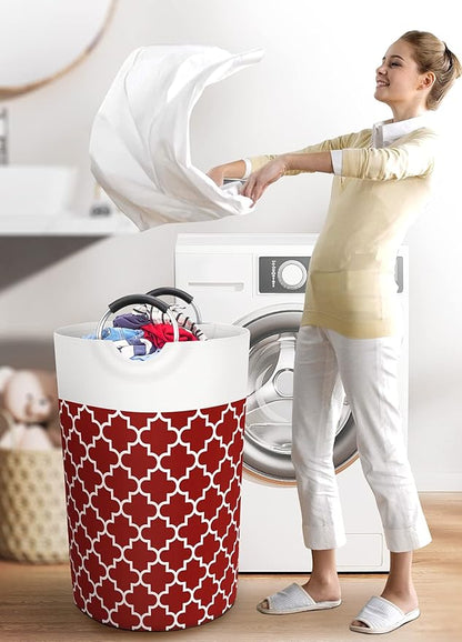 Large Laundry Basket Laundry Hamper Bag Washing Bin Clothes Bag Collapsible Tall with Handles Waterproof Travel Bathroom College Essentials Storage for College Dorm, Family, 115L (Red)