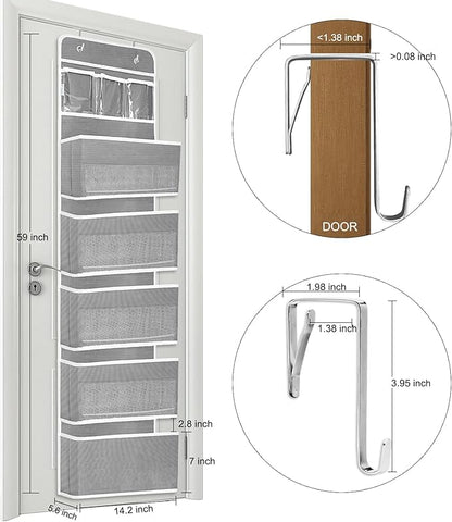 Sturdiness Over The Door Organizer, 6 Tiers Anti Tilt Hanging Behind Door Storage, Heavy-Duty Reinforced Mesh Rack Holds 44lb for Bathroom,Pantry, Nursery,Closet, Shoes, Towels,Grey