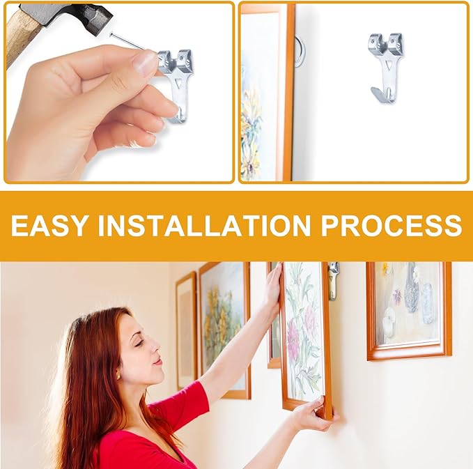 KURUI Picture Hanging Kit for Wall Decor, Frame, Painting, Art, Photo, 385Pcs Picture Hangers with Heavy Duty Hooks, Sawtooth, Hardware Nails, Wall Hangers for Bedroom Office Classroom (Silver)