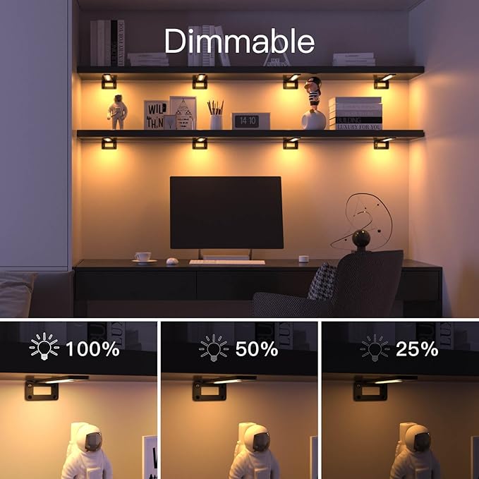 LEOPO Openwork 12 Inch 6-Pack Heavy-Duty Shelf Brackets, 1/5'' Thick Carbon Steel, Built-in LED Lights (3000K Warm White with Remote), 180LBS Load Capacity for Kitchen, Bookshelf, Display Case