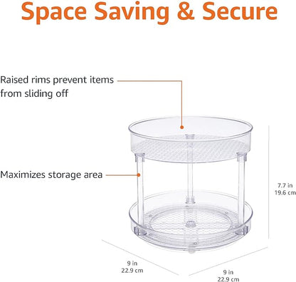 Amazon Basics Lazy Susan Turntable Organizer for Spices and Condiments, 9" Diameter, 2 Tier, Clear